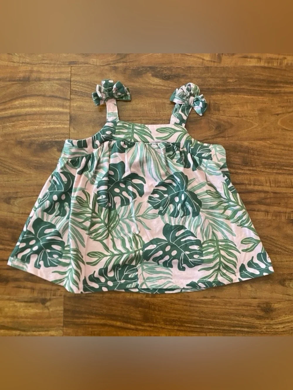 Children's Place Girls Pink Green Leaf Print Tank Top + Shorts Size 4T Girly